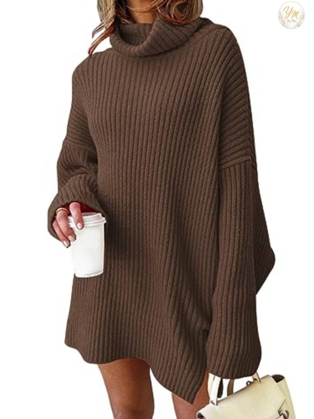 Women's Oversized Turtleneck Sweater Dress Viscose Knit Winter Pullover
